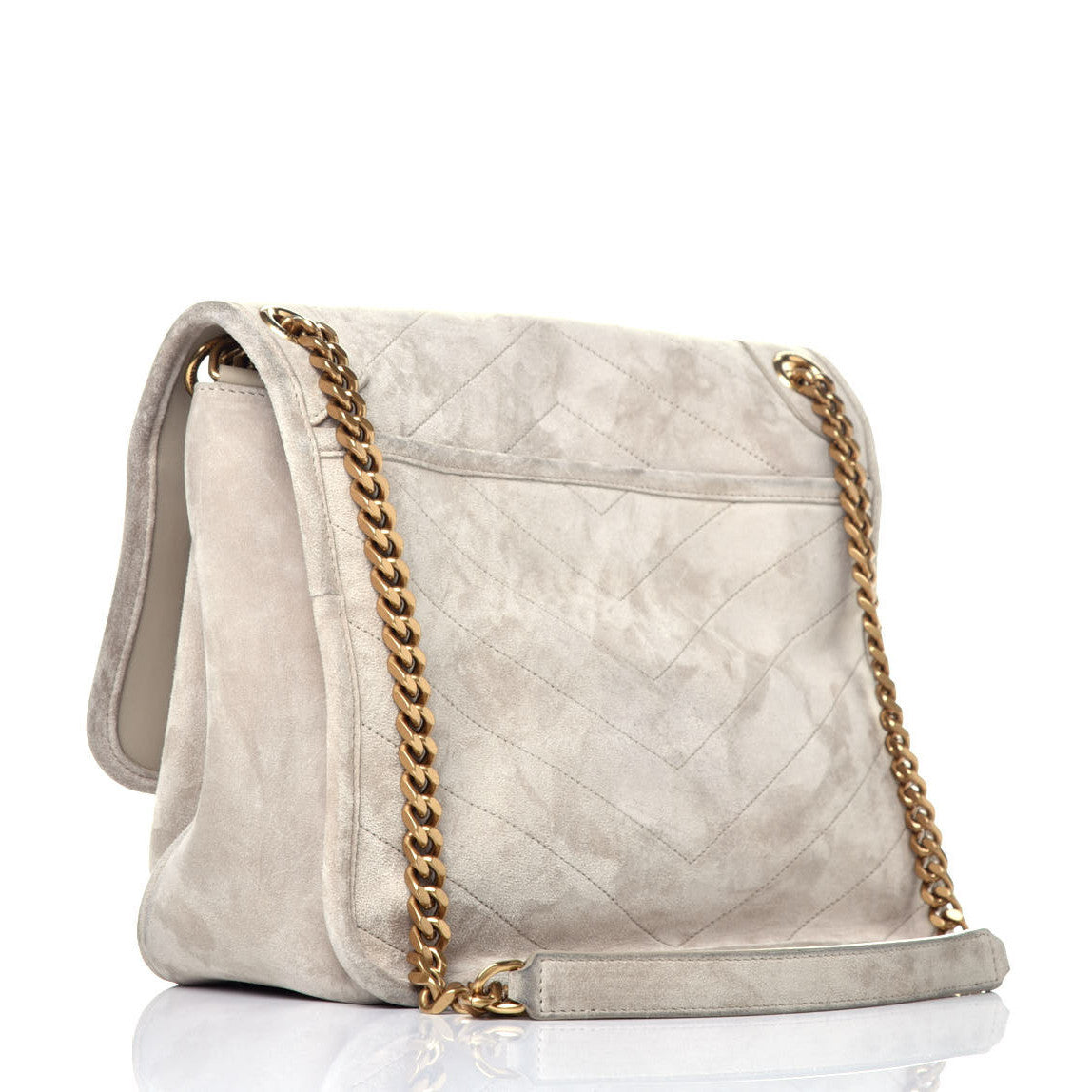 Saint Laurent Suede Monogram Medium Niki Chain Satchel Light Beige 3 of 9