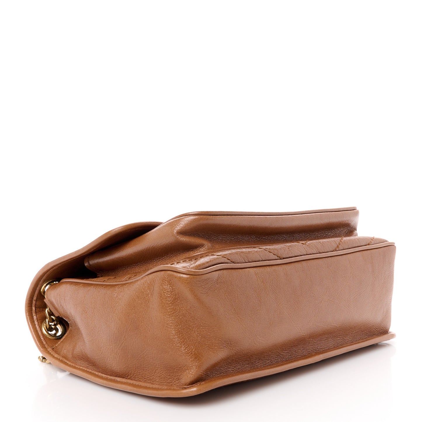 Crinkled Calfskin Matelasse Monogram Medium Niki Chain Satchel Caramel