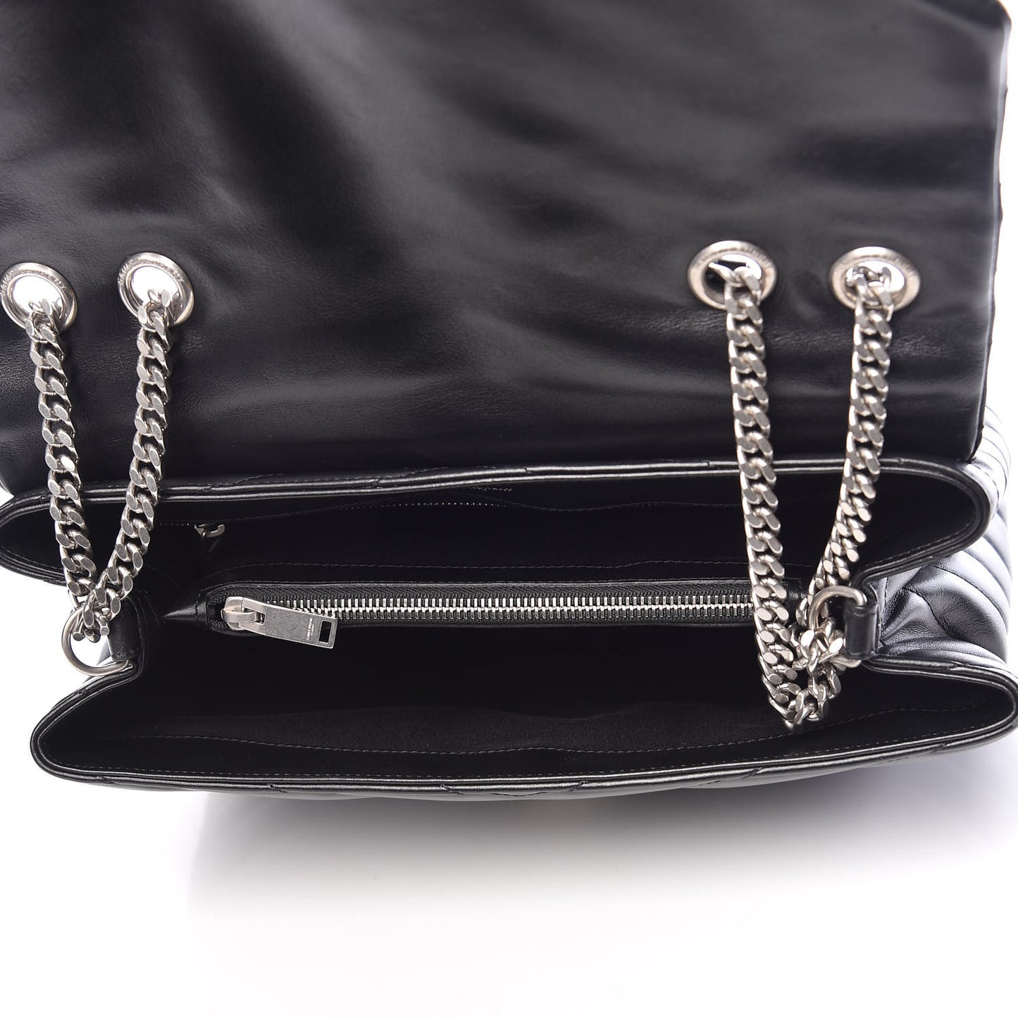 Calfskin Y Quilted Monogram Medium Loulou Chain Satchel Black