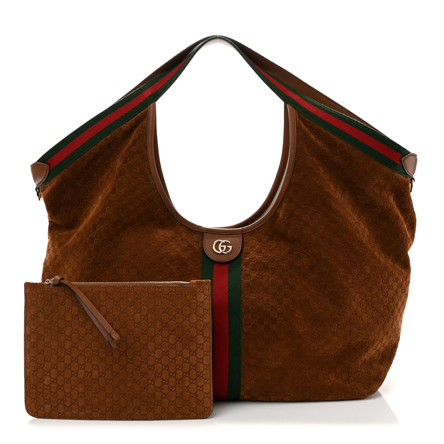 Gucci Suede GG Monogram Web Large Giglio Tote Brown 3 of 10