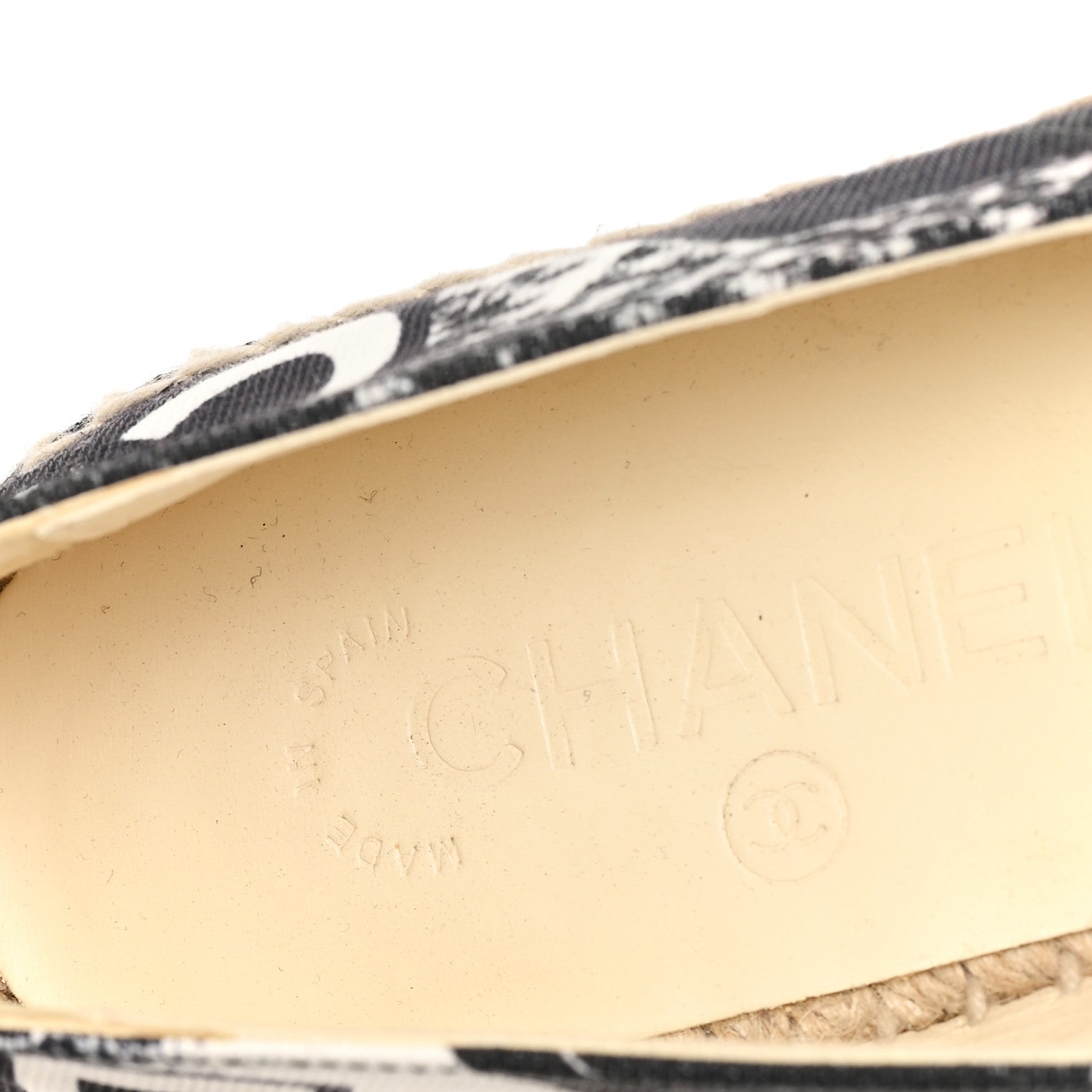 Chanel Printed Canvas Grosgrain 31 Rue Cambon Espadrilles 37 Black White 8 of 9
