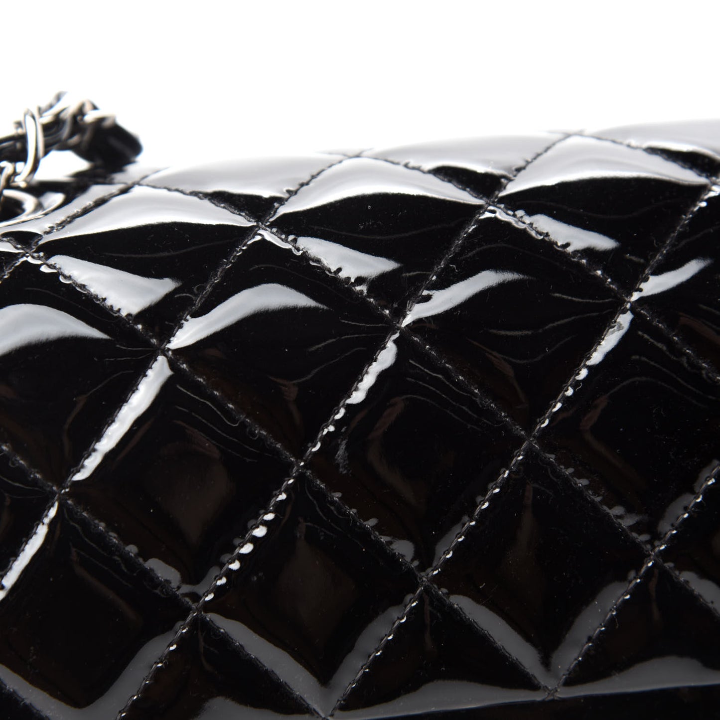 Patent Calfskin Quilted Mini Rectangular Flap Black