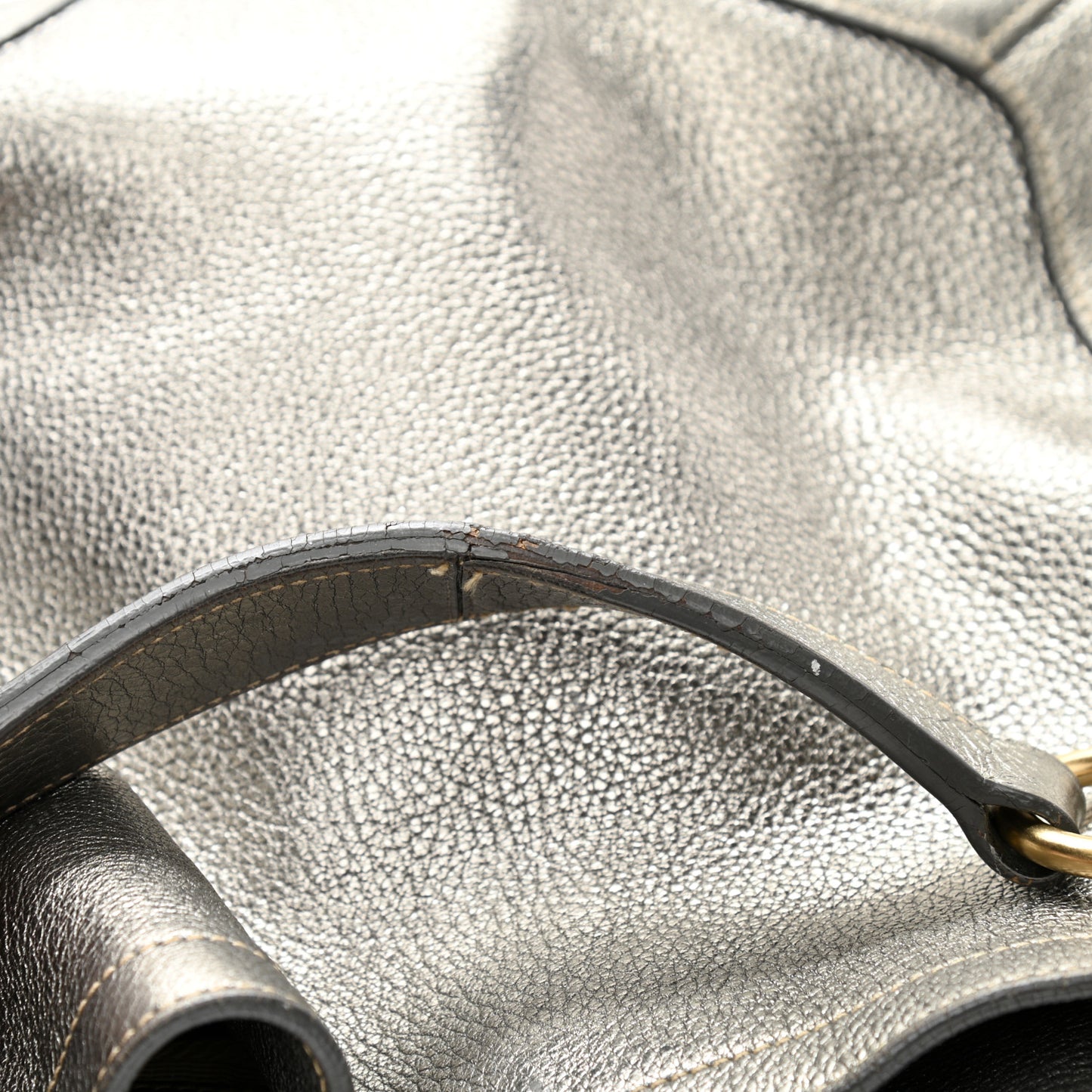 Metallic Vitello Daino Side Pocket Tote Bag Acciaio