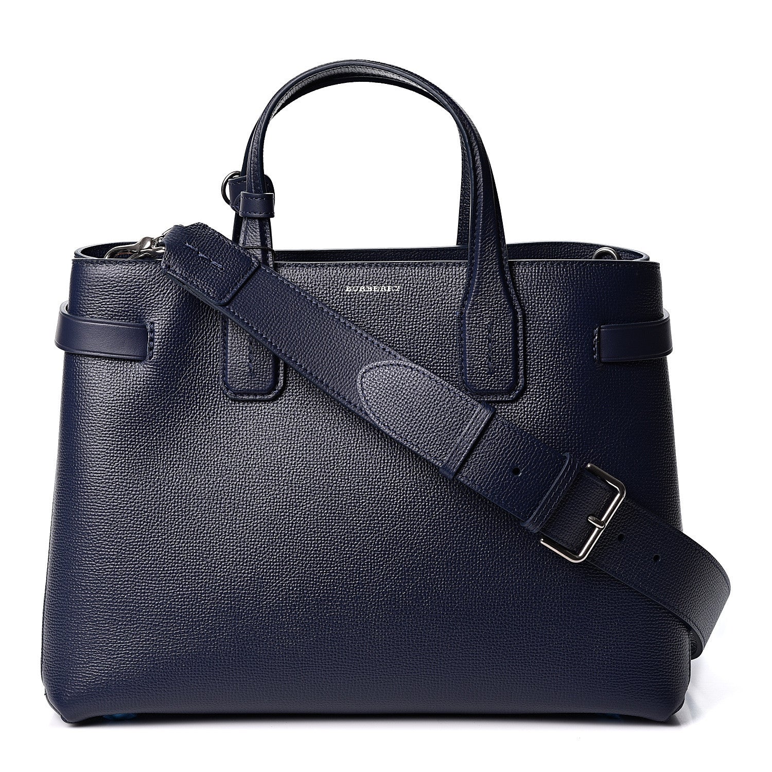 Burberry Derby Calfskin Vintage Check Medium Banner Tote Regency Blue 1 of 9