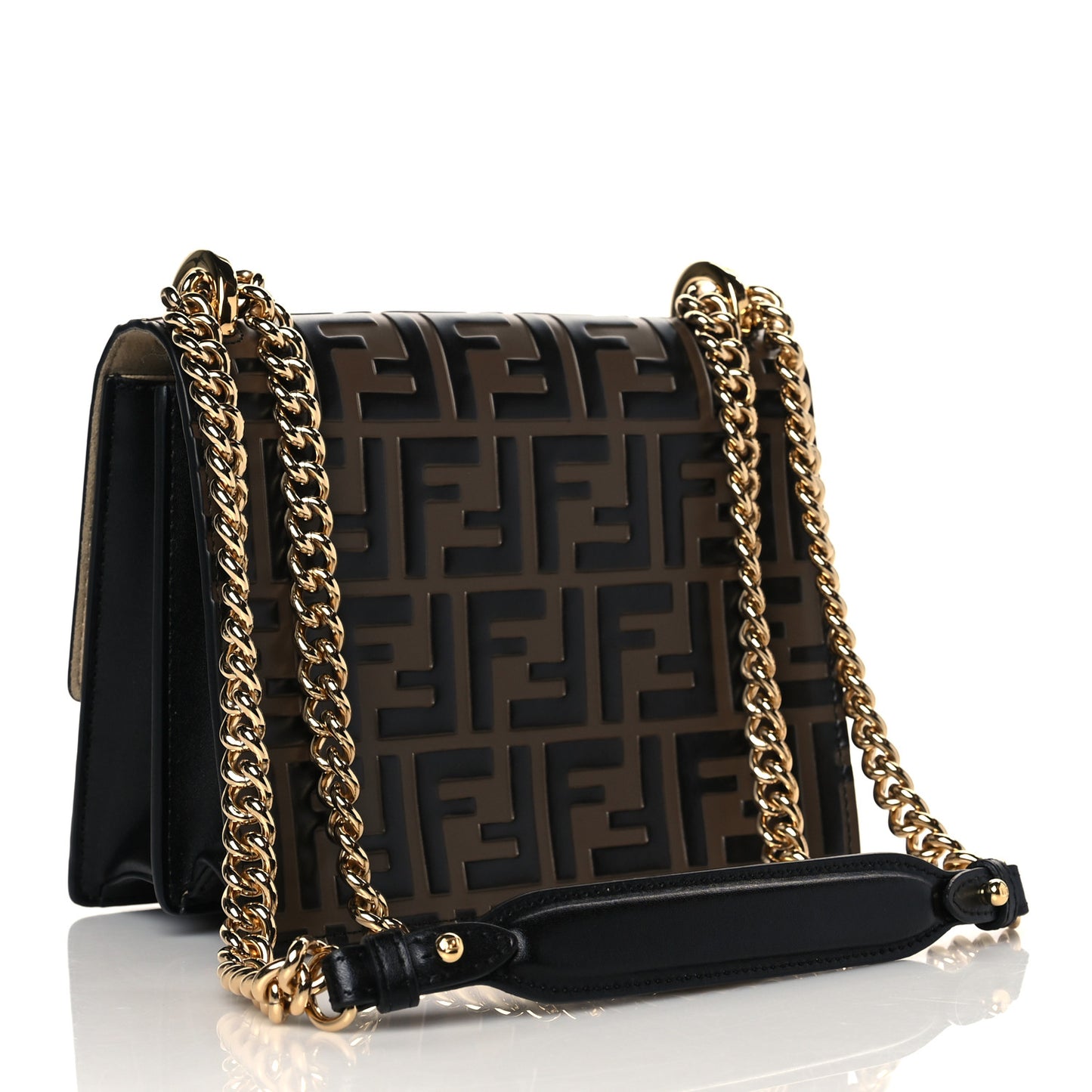 Vitello Liberty Bi-Color FF 1974 Embossed Small Kan U Shoulder Bag Maya Black