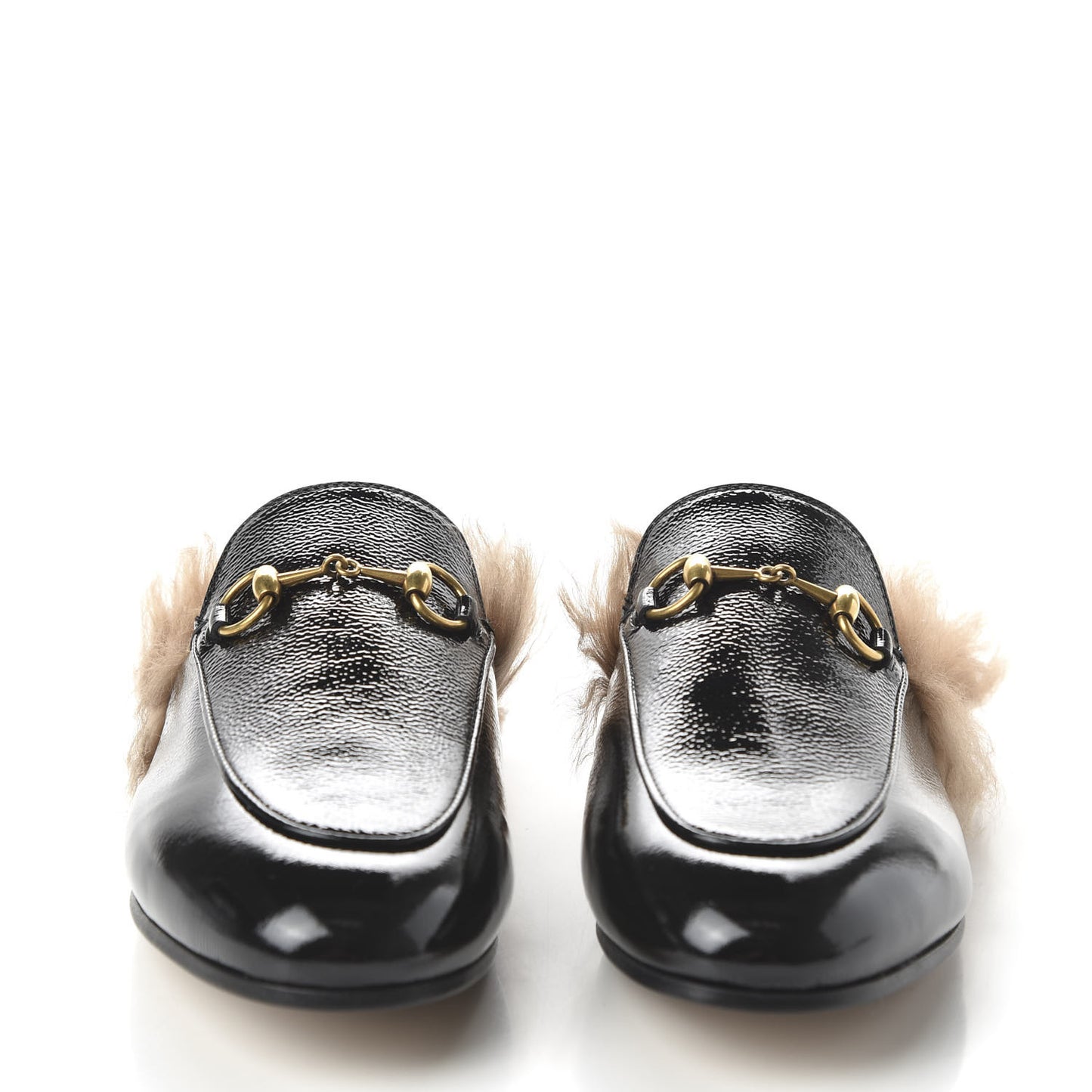 Patent Fur Womens Princetown Slippers 37 Black Natural