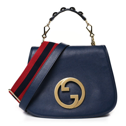Gucci Roxy Calfskin Web Medium Blondie Top Handle Shoulder Flap Bag Blue Agata 1 of 9