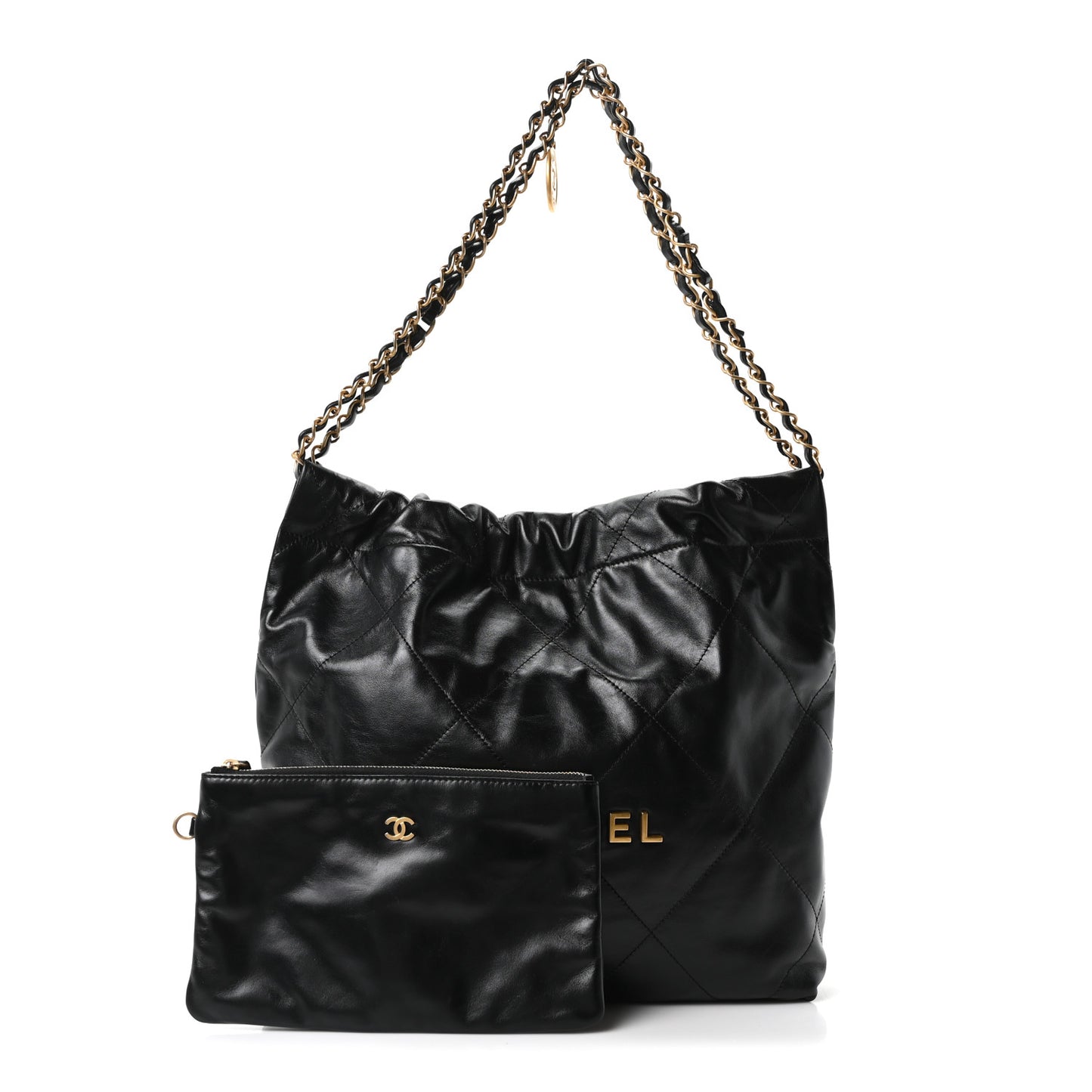 Shiny Calfskin Quilted Small Chanel 22 Black