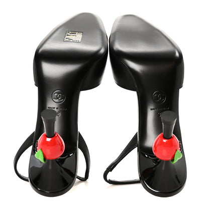 Chanel Lambskin Patent Cap Toe CC Apple Slingback Pumps 38 Black 6 of 10