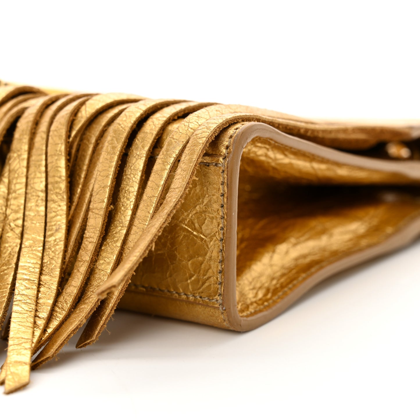 Metallic Calfskin Fringe Small Monogram Satchel Gold