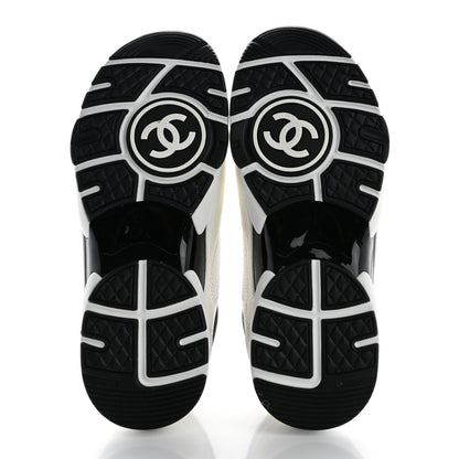 Chanel Mesh Suede Calfskin Grained Calfskin Womens CC Sneakers 39 White Black 6 of 9