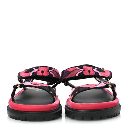 Christian Dior Canvas Embroidered Velvet Jardin Indien 10mm D-Wave Sandals 39 Pink Multicolor 3 of 13
