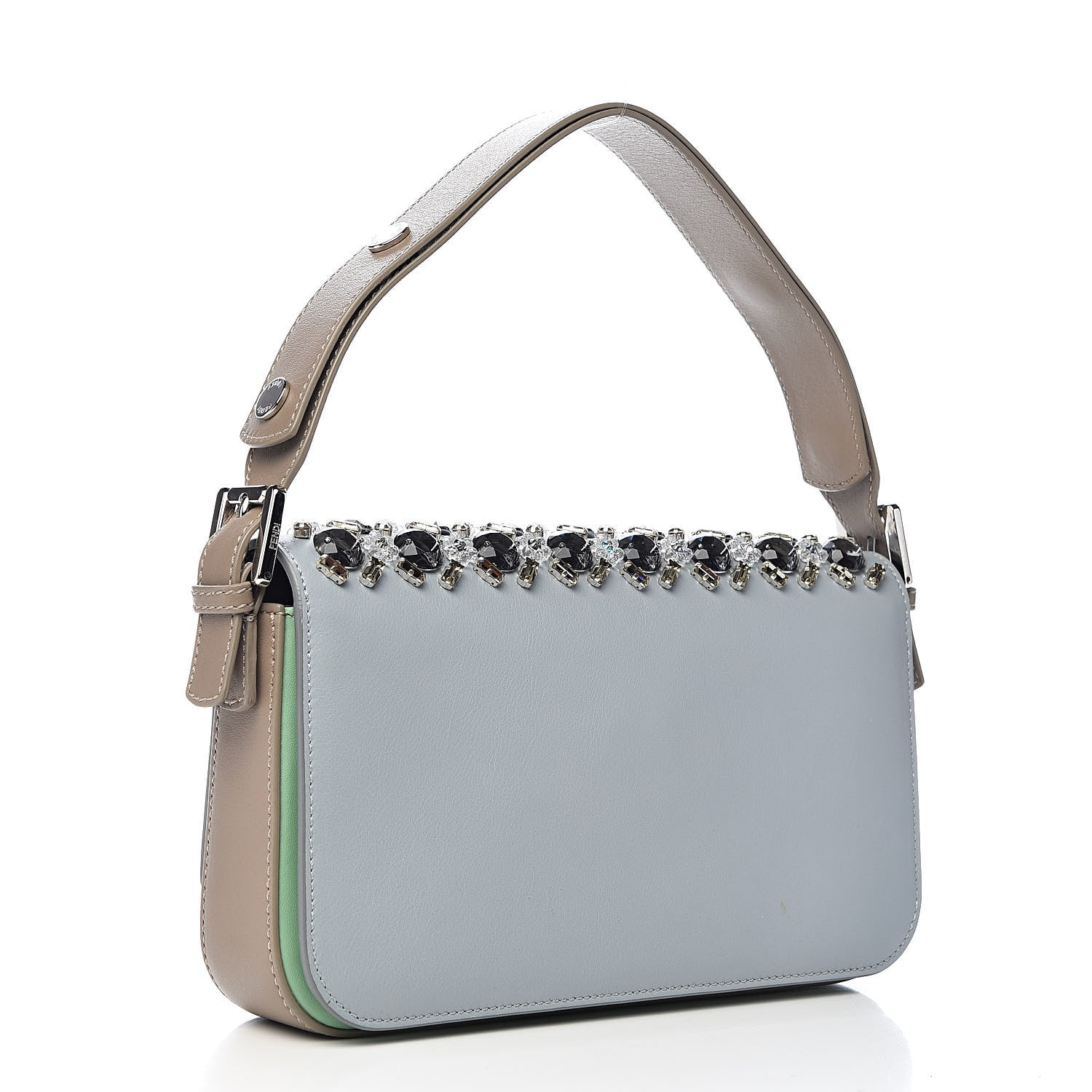 Fendi Vitello Dolce Crystal 3Baguette Shoulder Bag Blue Grey 3 of 10
