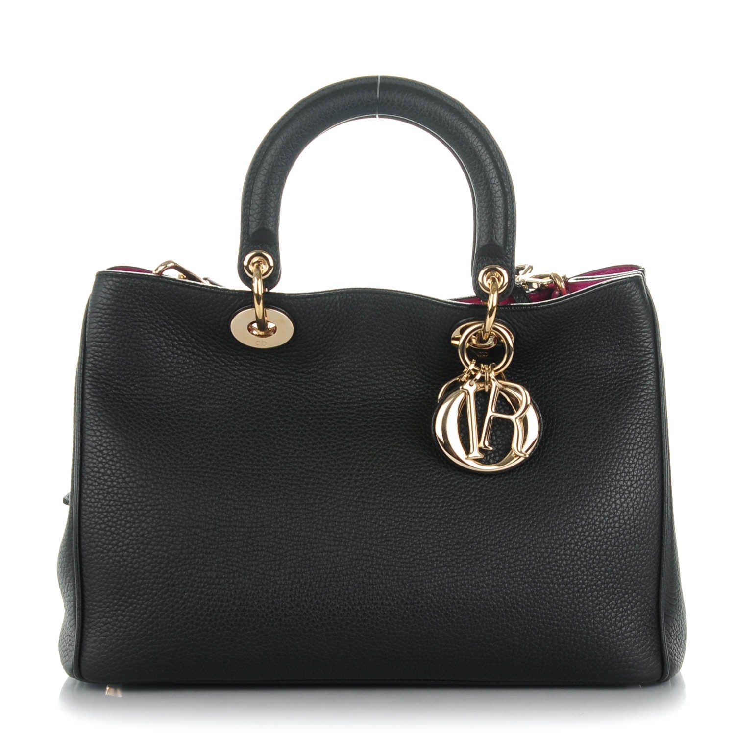 Christian Dior Bullcalf Medium Diorissimo Tote Black Rose Indien 1 of 10