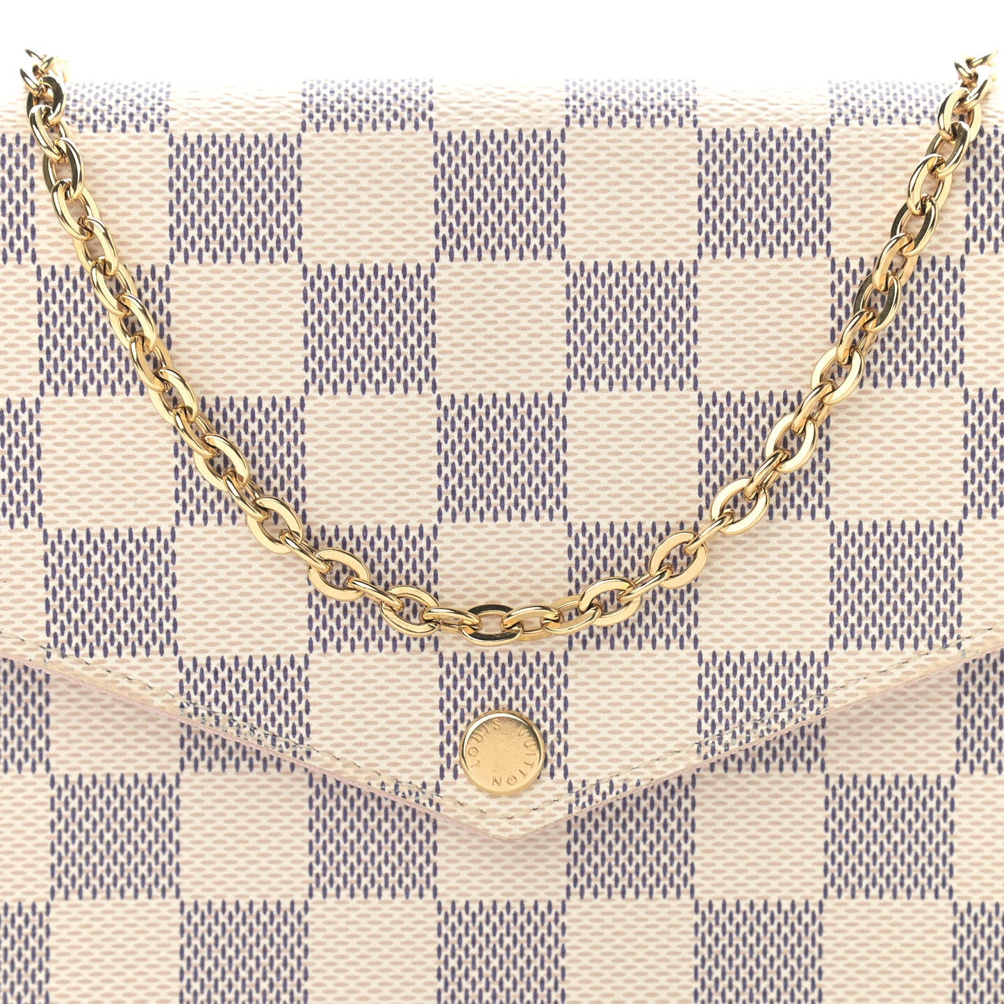 Damier Azur Pochette Felicie Chain Wallet Rose Ballerine