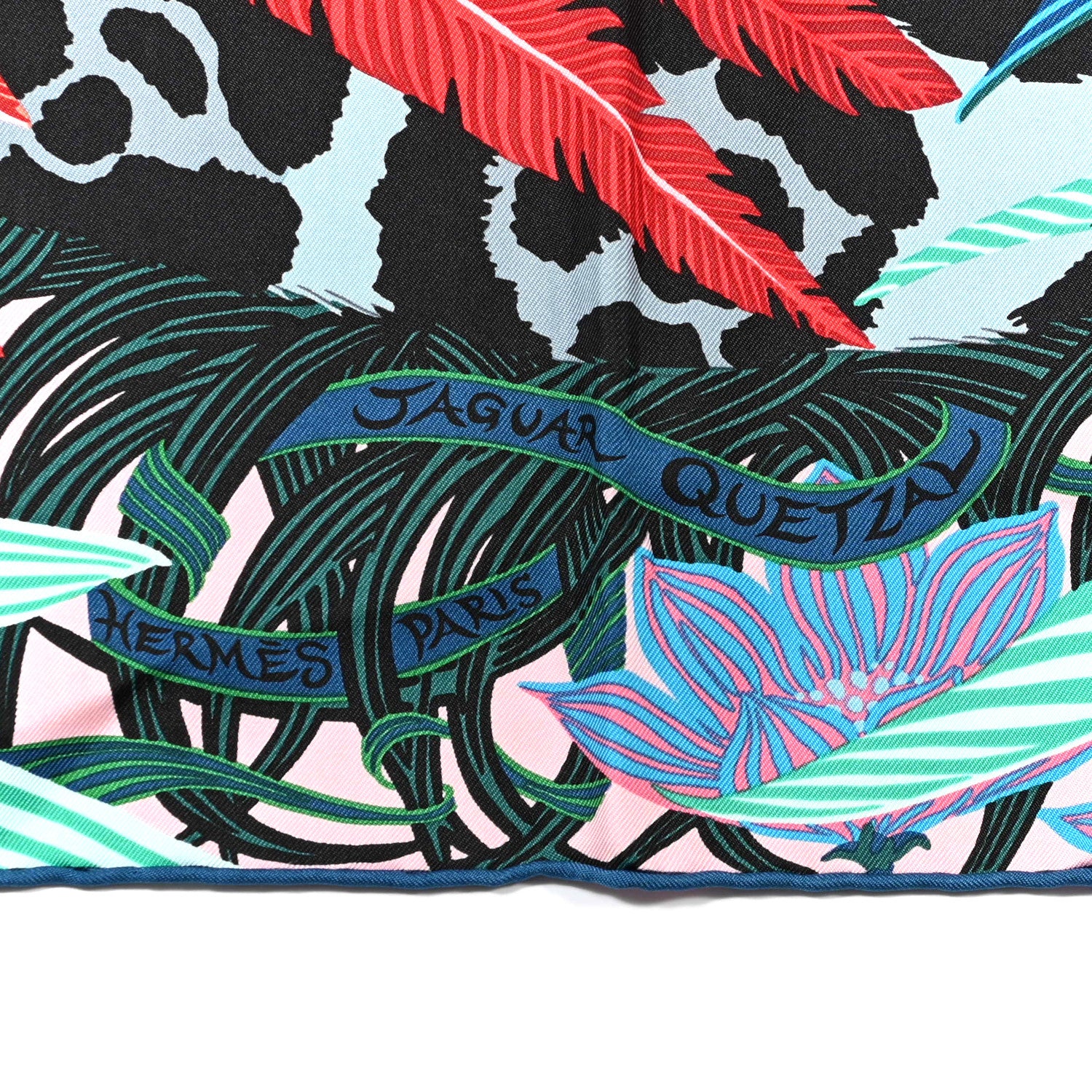 Hermes Silk Jaguar Quetzal Scarf 90 Quetsche Rose Bleu Vert 4 of 6