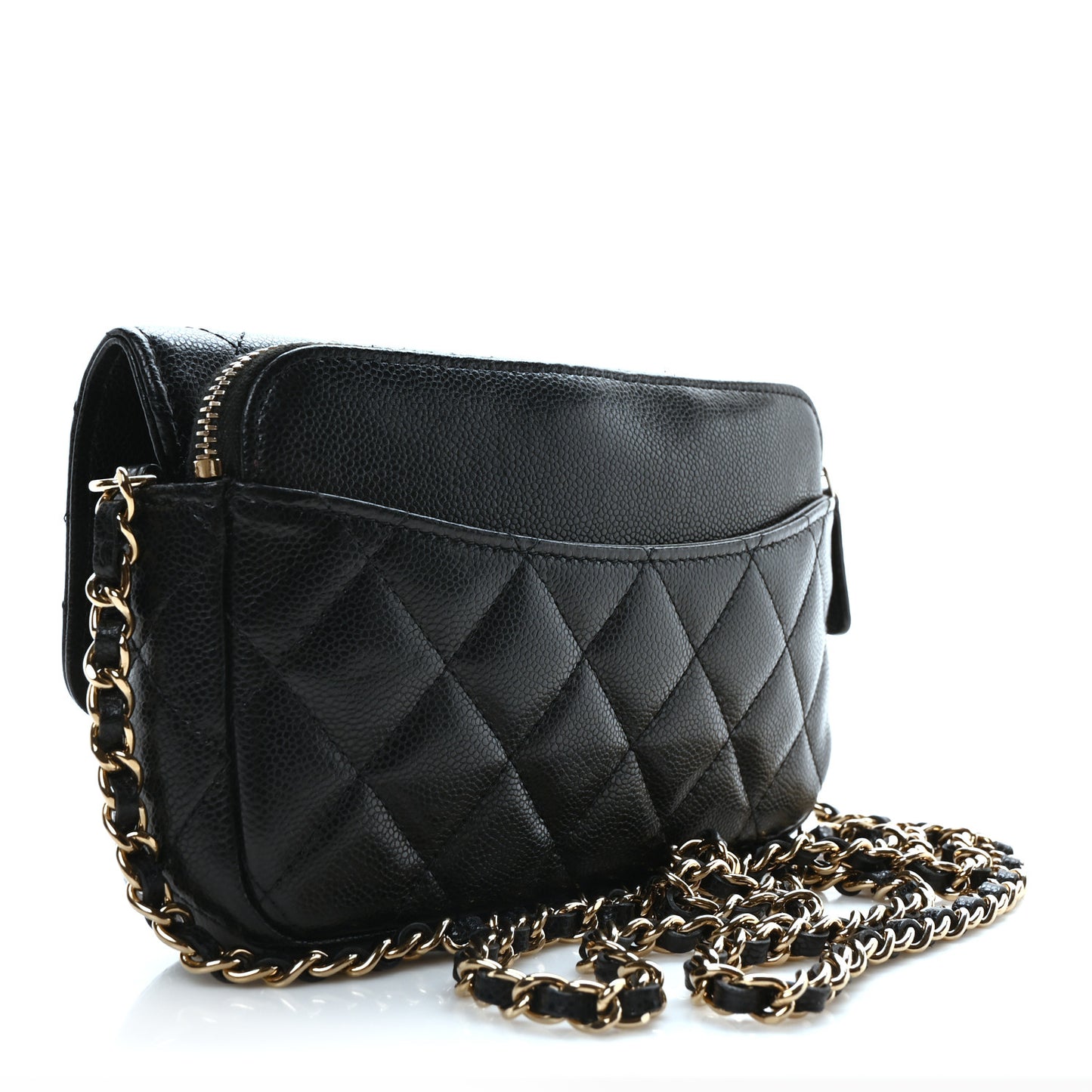 Caviar Quilted Flap Phone Holder With Chain Black
