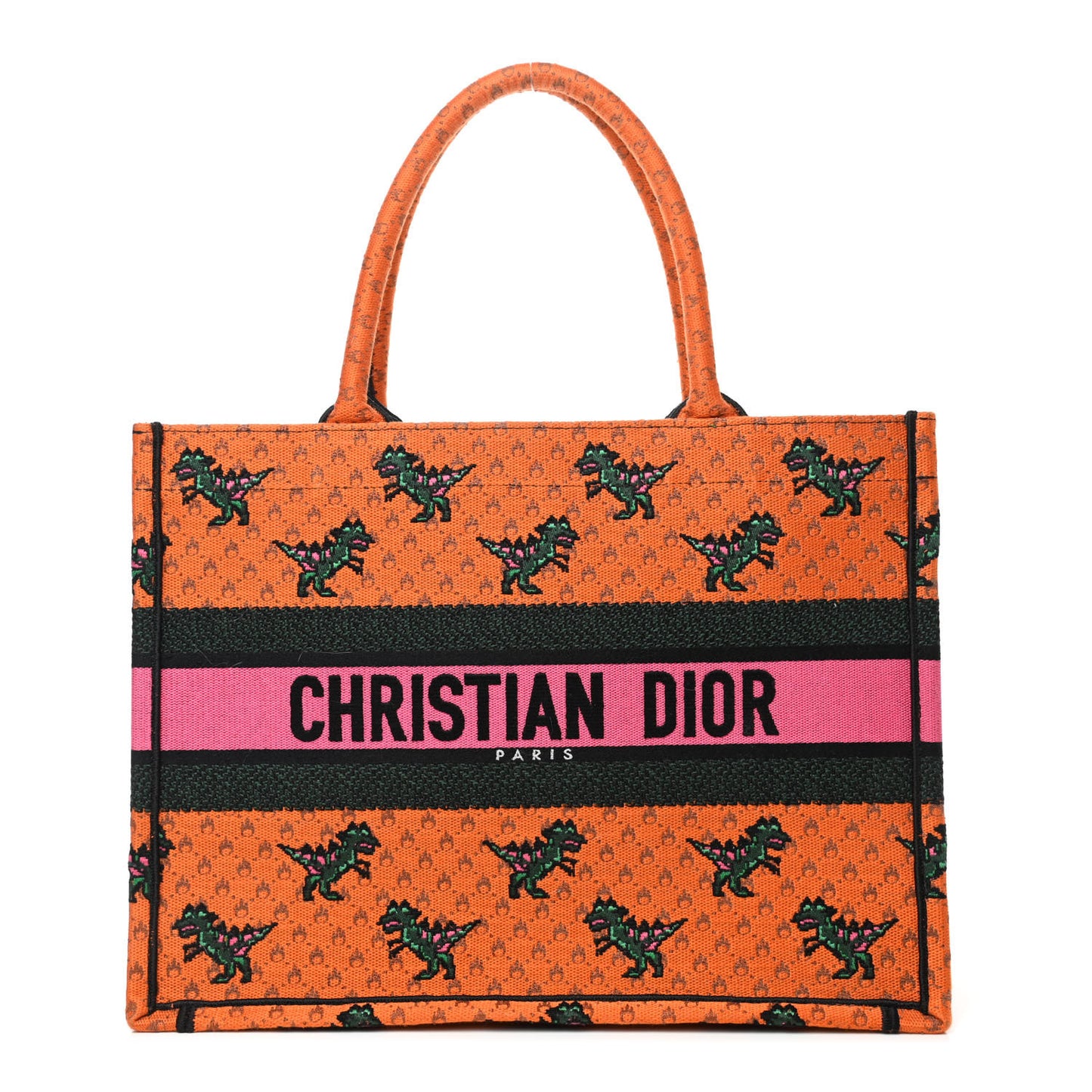 Canvas Embroidered Medium Dino Book Tote Orange Multicolor