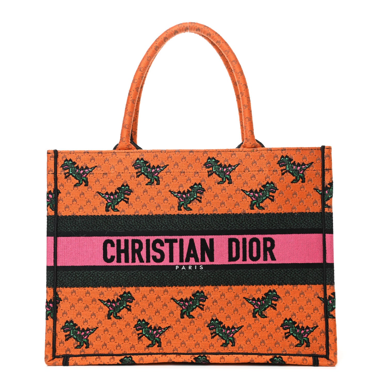 Christian Dior Canvas Embroidered Medium Dino Book Tote Orange Multicolor 1 of 4