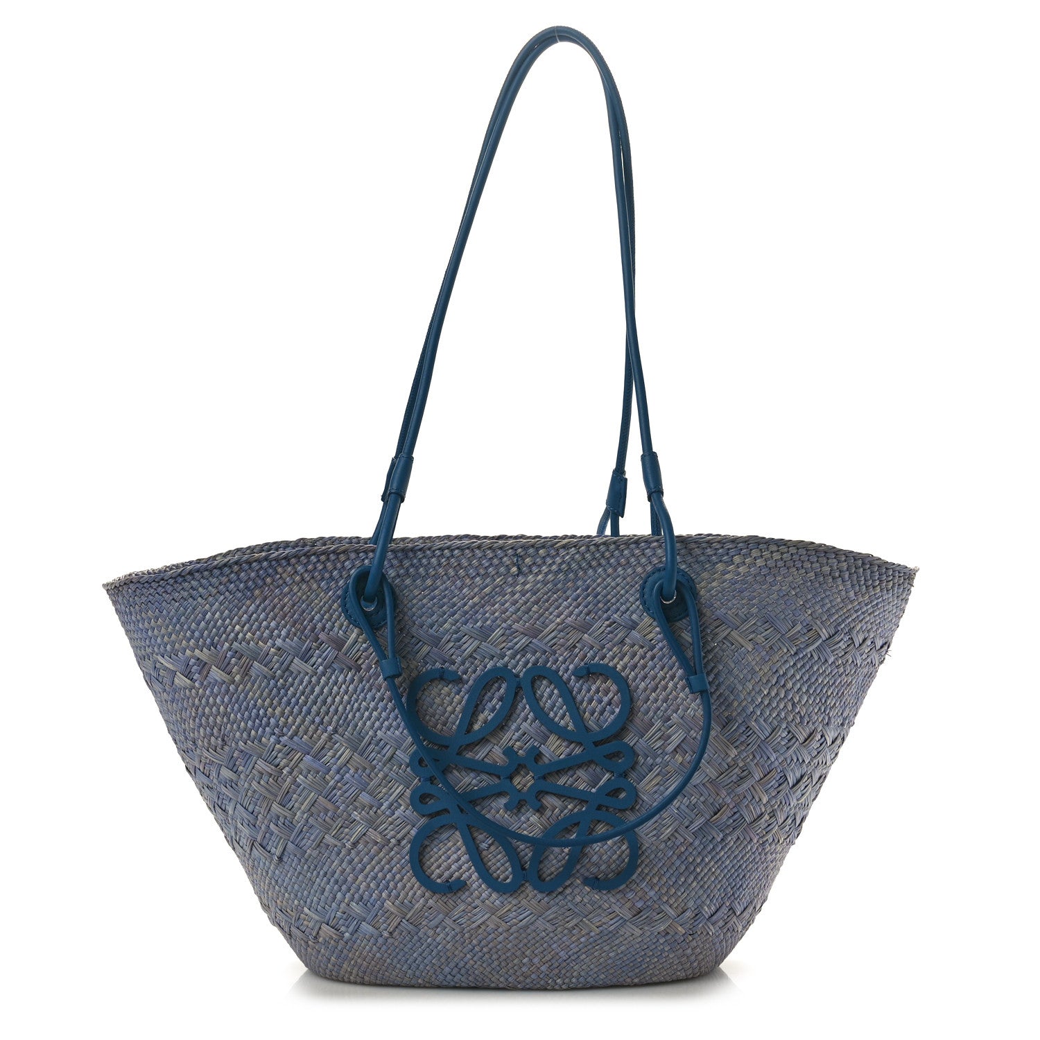 Loewe Iraca Palm Calfskin Anagram Medium Anagram Basket Bag Denim Blue 1 of 9