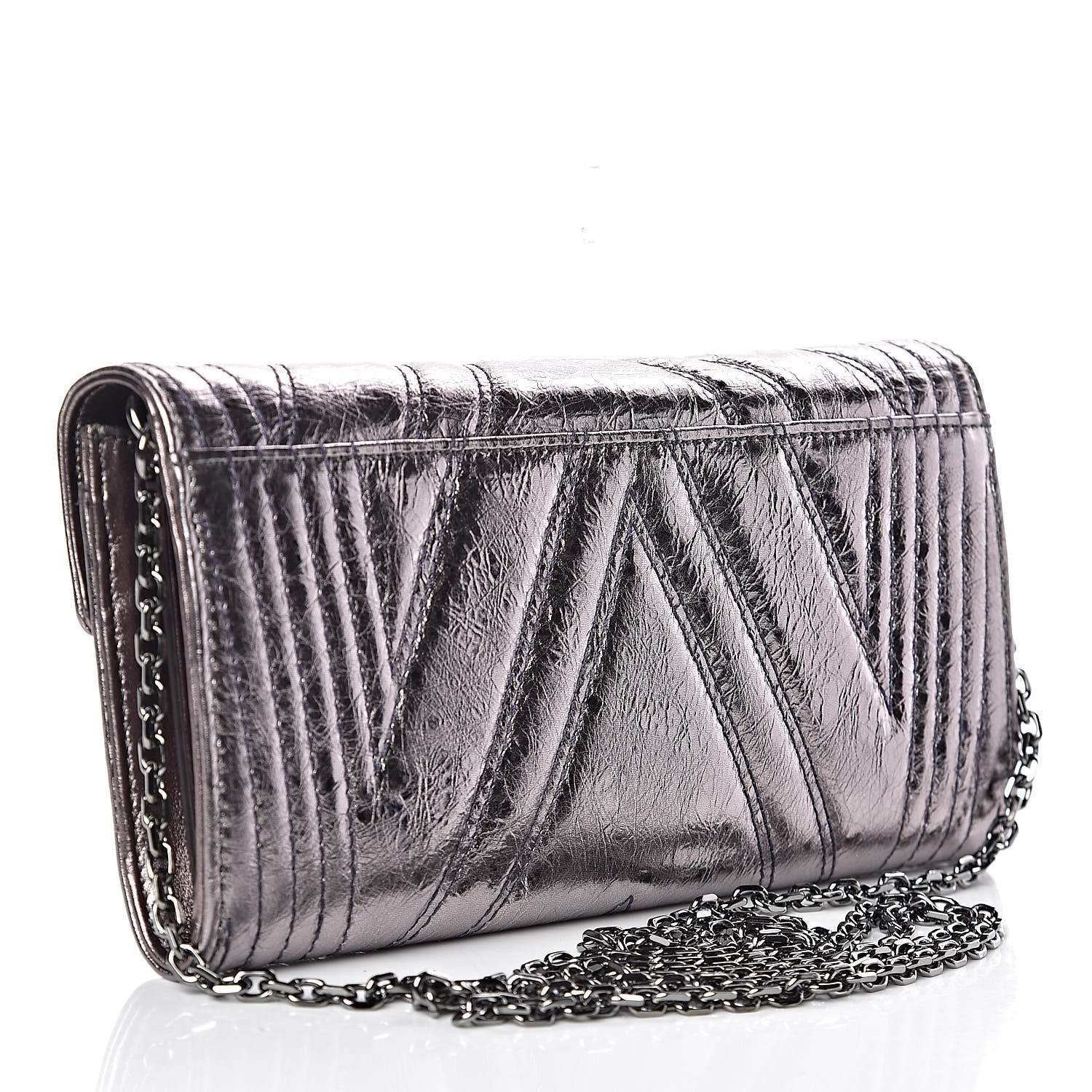 MCM Metallic Calfskin Quilted Wallet On Chain Silver 3 of 11