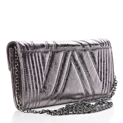 MCM Metallic Calfskin Quilted Wallet On Chain Silver 3 of 11
