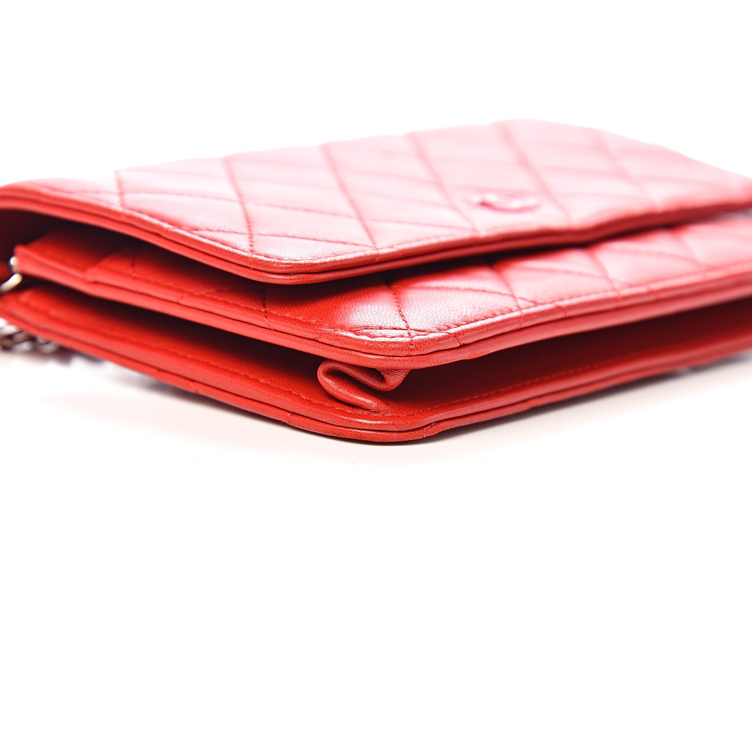 Chanel Lambskin Quilted Wallet On Chain WOC Red Pink 9 of 11
