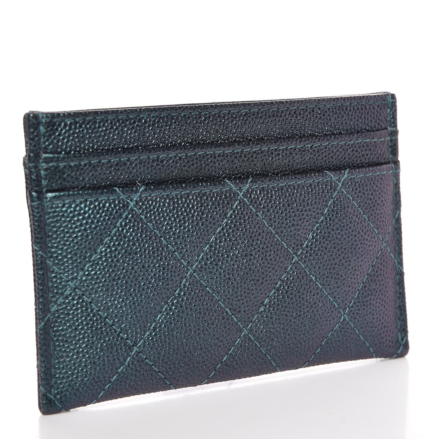 Chanel Iridescent Caviar Quilted Filigree Card Holder Dark Turquoise 3 of 9