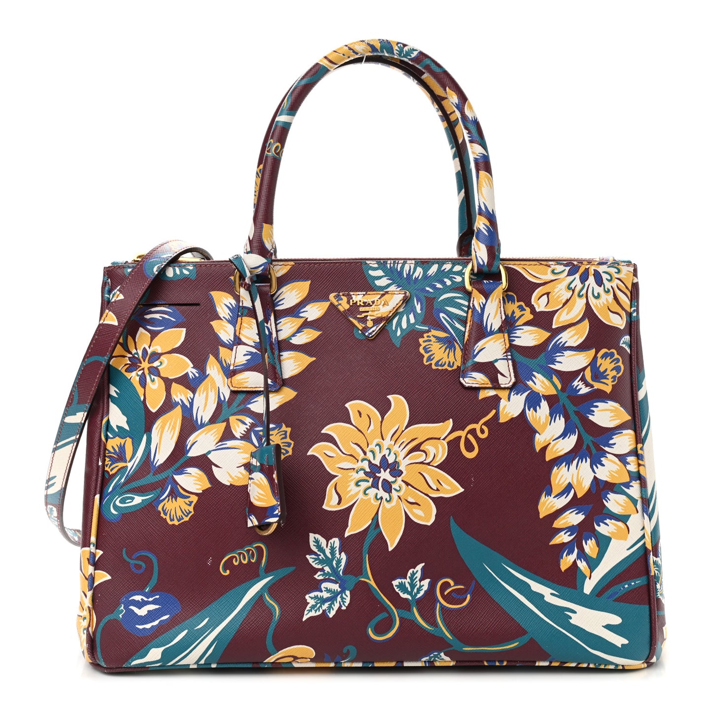 Saffiano Print Medium Galleria Double Zip Tote Amaranto