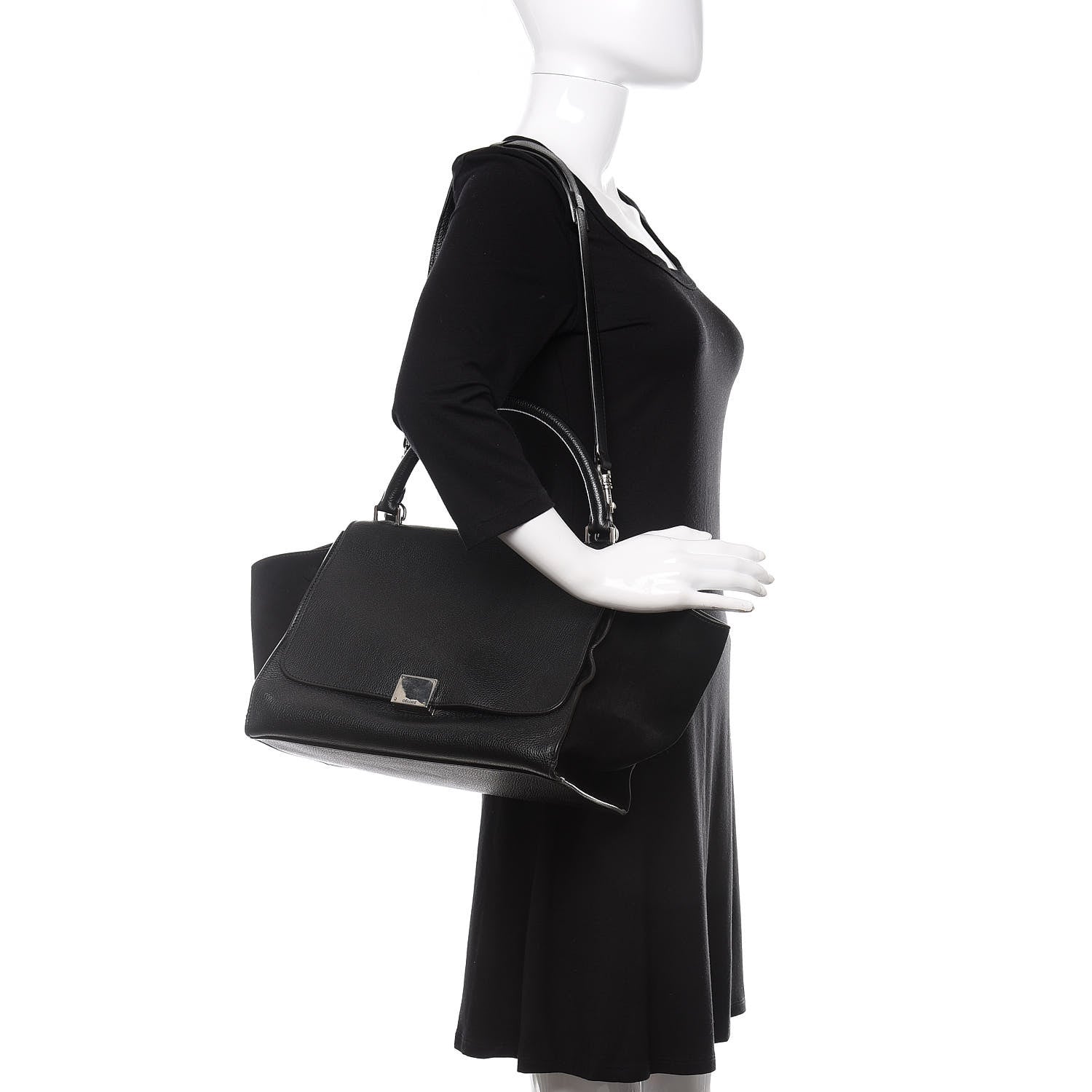 Celine Drummed Calfskin Suede Medium Trapeze Black 2 of 10