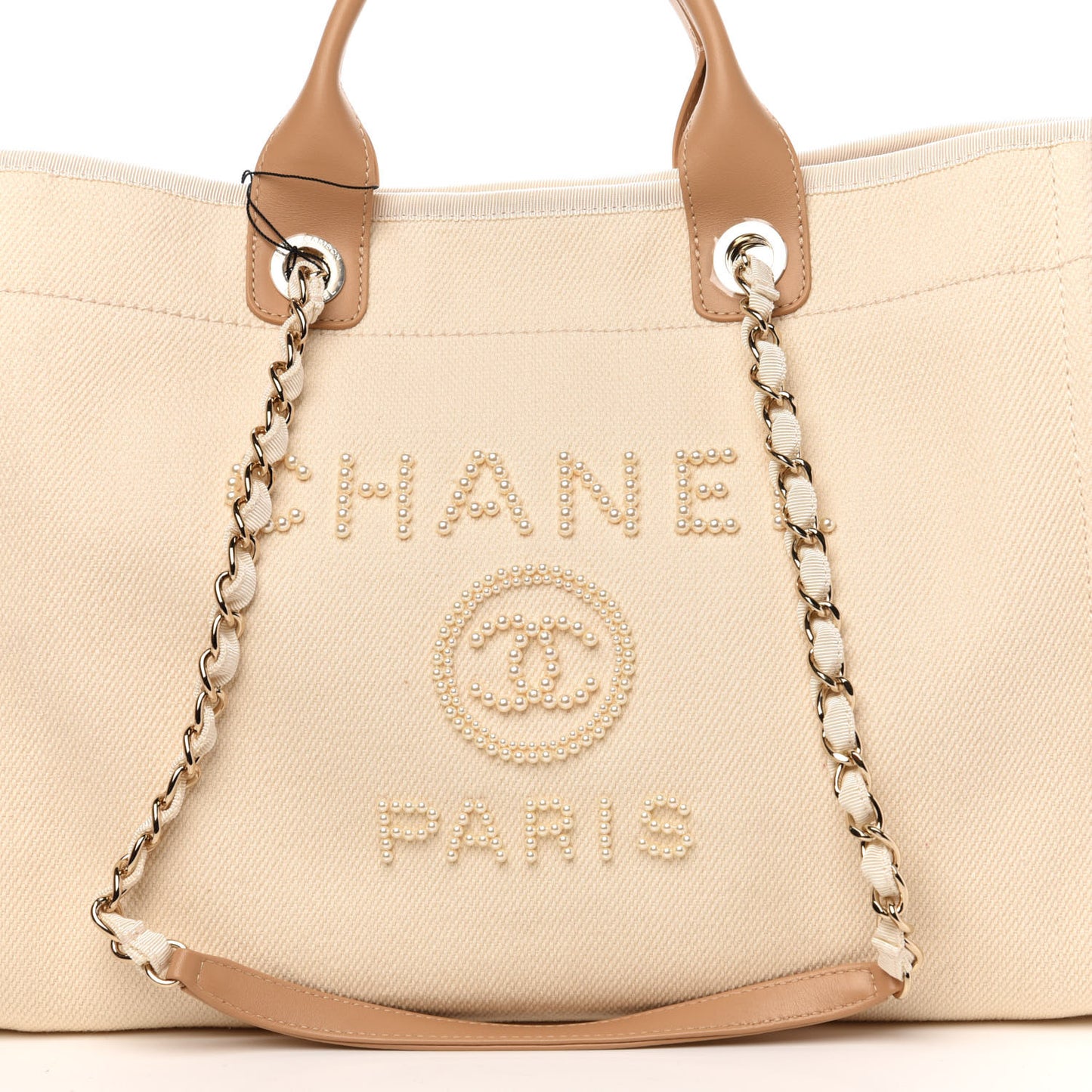 Canvas Pearl Medium Deauville Tote Ecru Beige