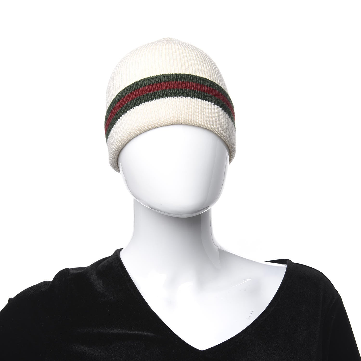 Gucci Wool Silk Web Beanie Hat M White 2 of 6