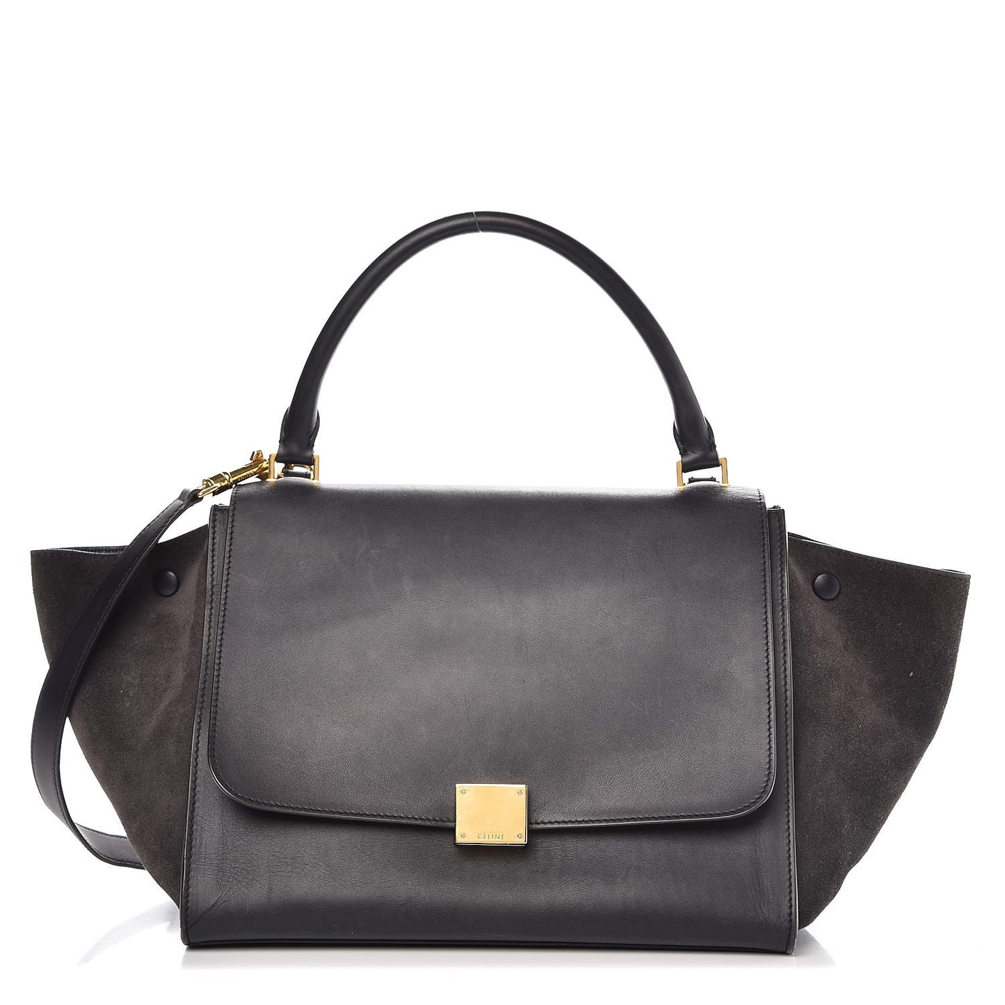 Smooth Calfskin Suede Medium Trapeze Black