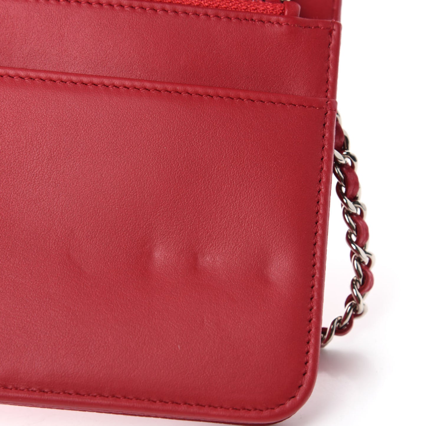 Caviar Quilted Diamond CC Wallet On Chain WOC Red