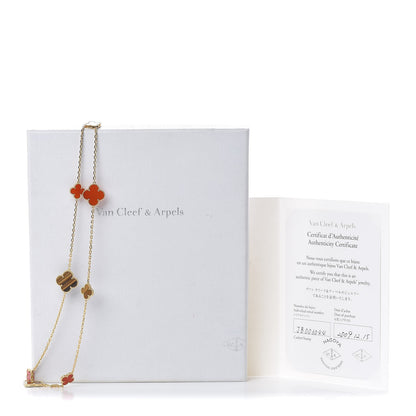 Van Cleef & Arpels 18K Gold Tiger Eye Carnelian 16 Motifs Magic Alhambra Necklace 6 of 6