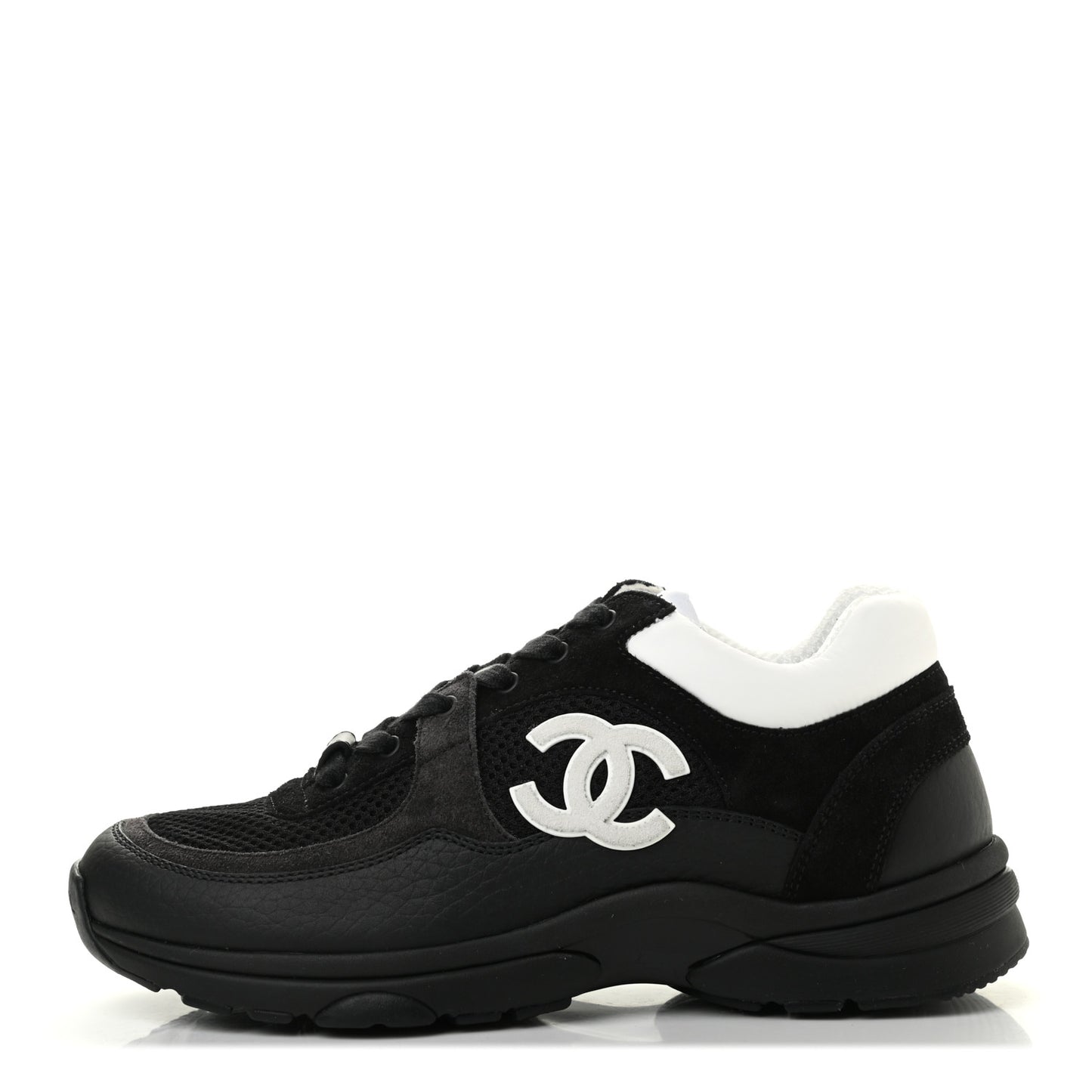 Mesh Suede Grained Calfskin Womens CC Sneakers 37 Black White