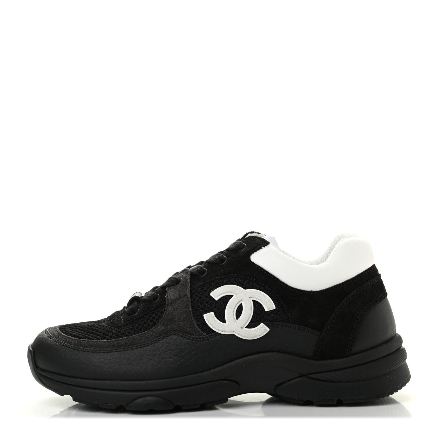 Chanel Mesh Suede Grained Calfskin Womens CC Sneakers 37 Black White 1 of 6