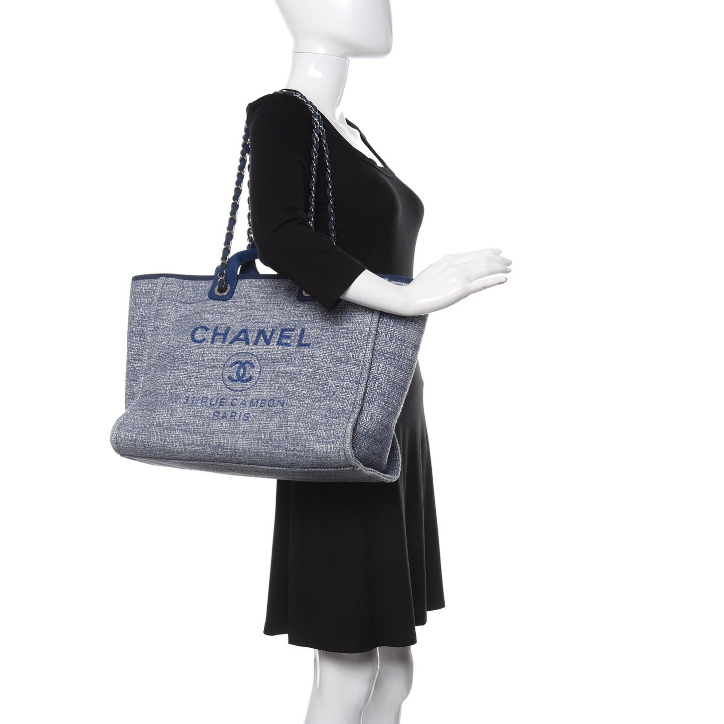 Woven Straw Raffia Medium Deauville Tote Blue