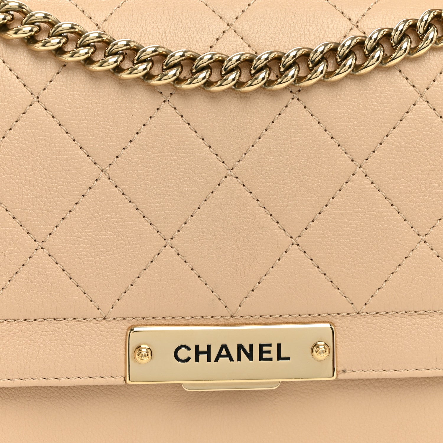 Chanel Grained Calfskin Quilted Medium Label Click Flap Bag Beige 7 of 10