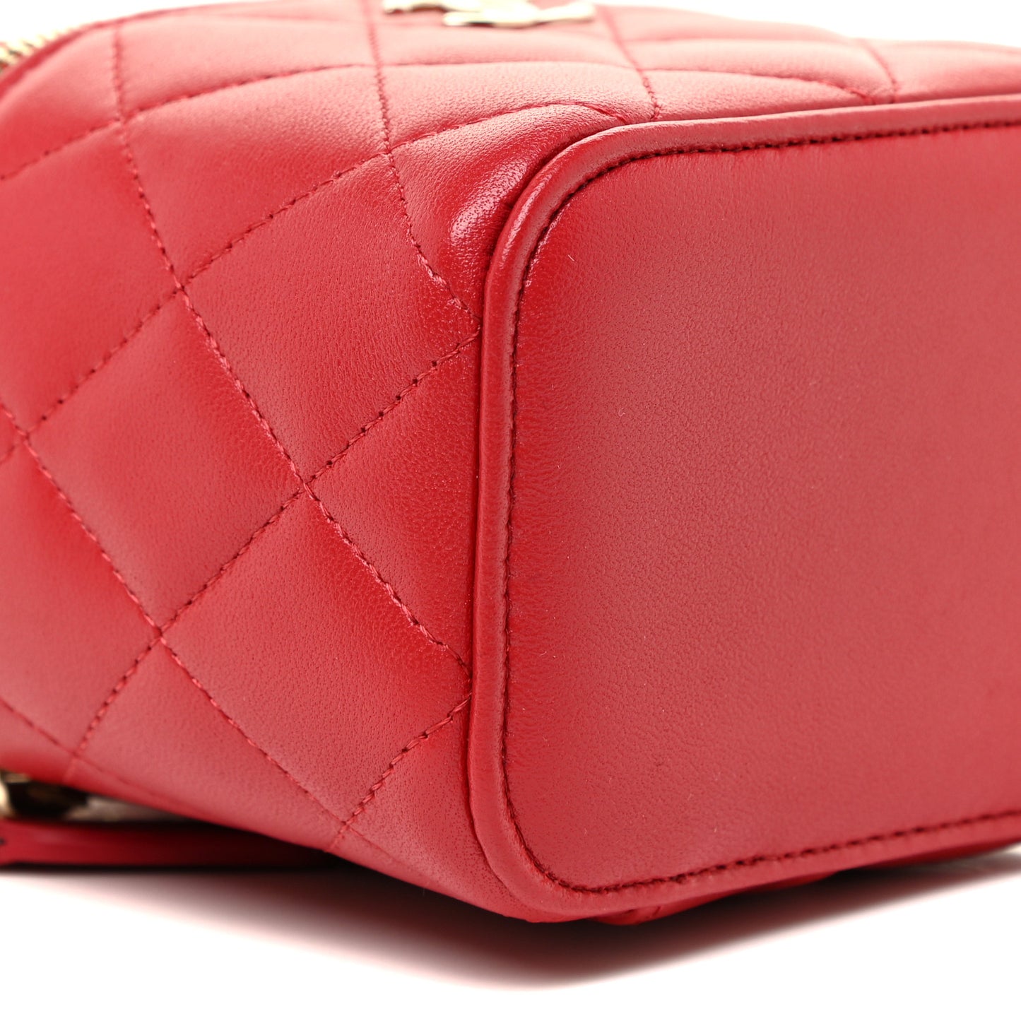 Lambskin Quilted Top Handle Mini Vanity Case With Chain Red