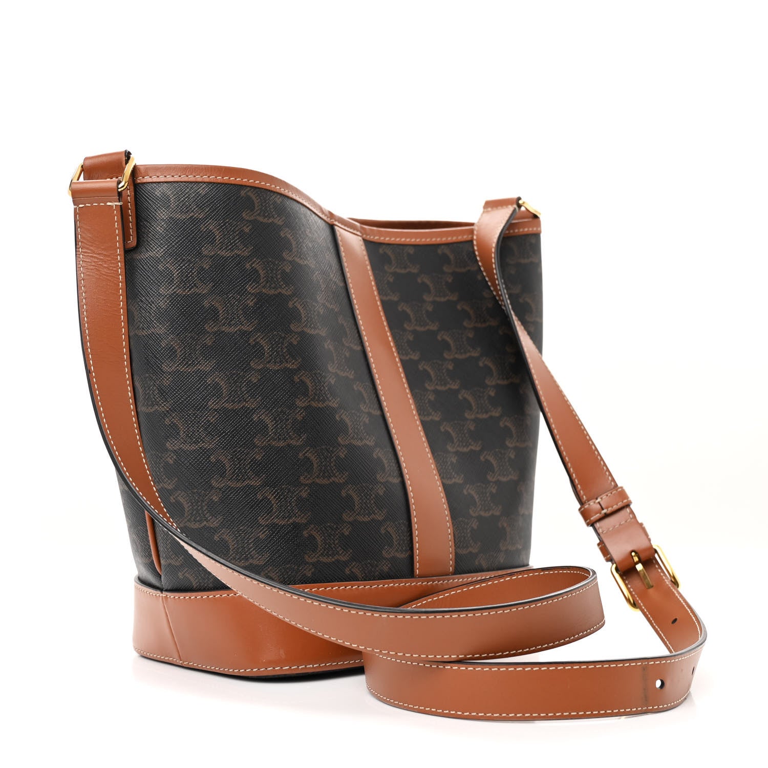 Celine Triomphe Canvas Calfskin Small Bucket Bag Tan 2 of 11