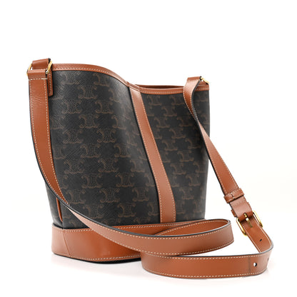 Celine Triomphe Canvas Calfskin Small Bucket Bag Tan 2 of 11