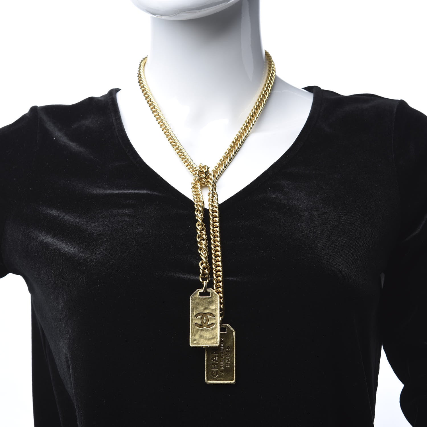 Chanel Metal ID Dog Tag Charm Necklace Gold 3 of 5