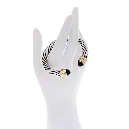 David Yurman Sterling Silver 14K Yellow Gold Black Onyx 10mm Cable Classics Hinged Bracelet 2 of 4