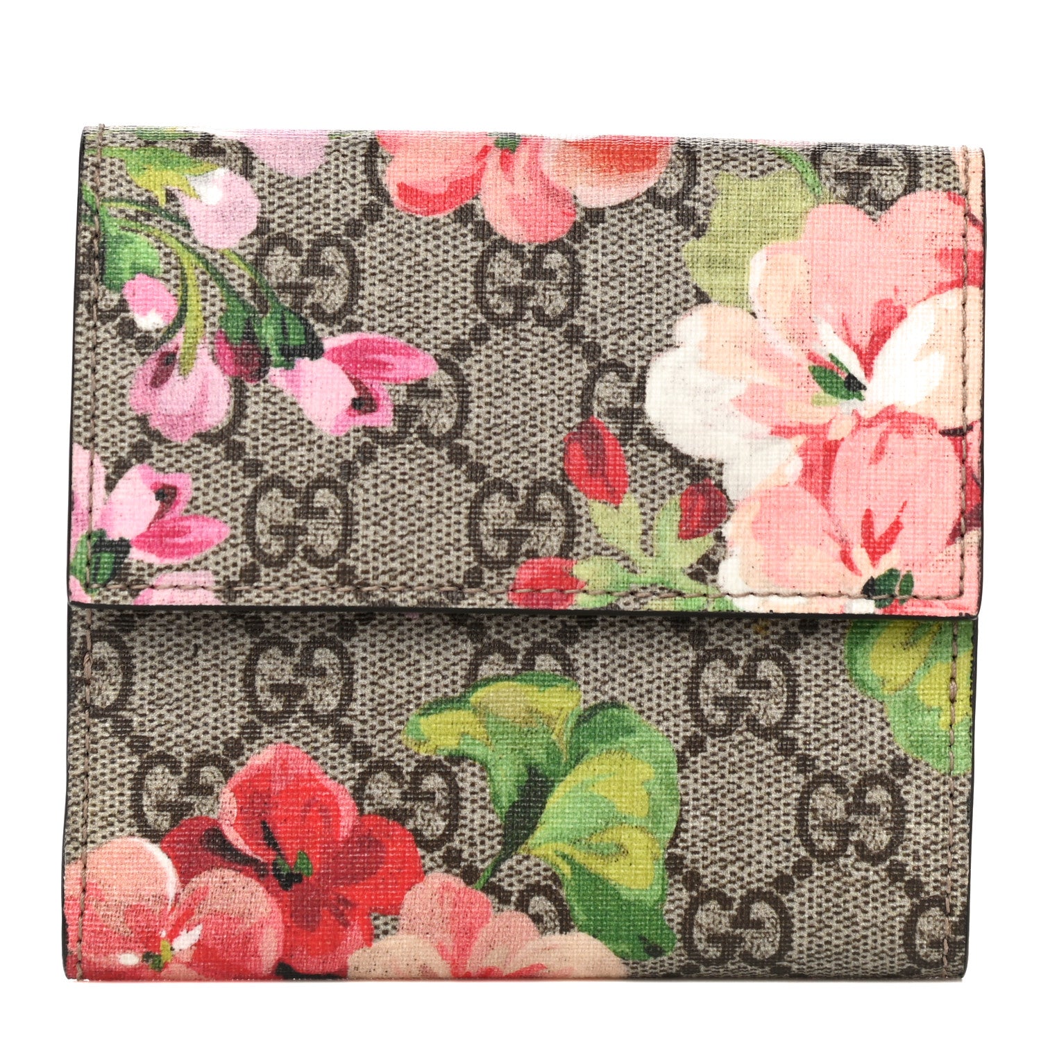 Gucci GG Supreme Monogram Blooms French Flap Wallet Beige Multicolor Dry Rose 1 of 12