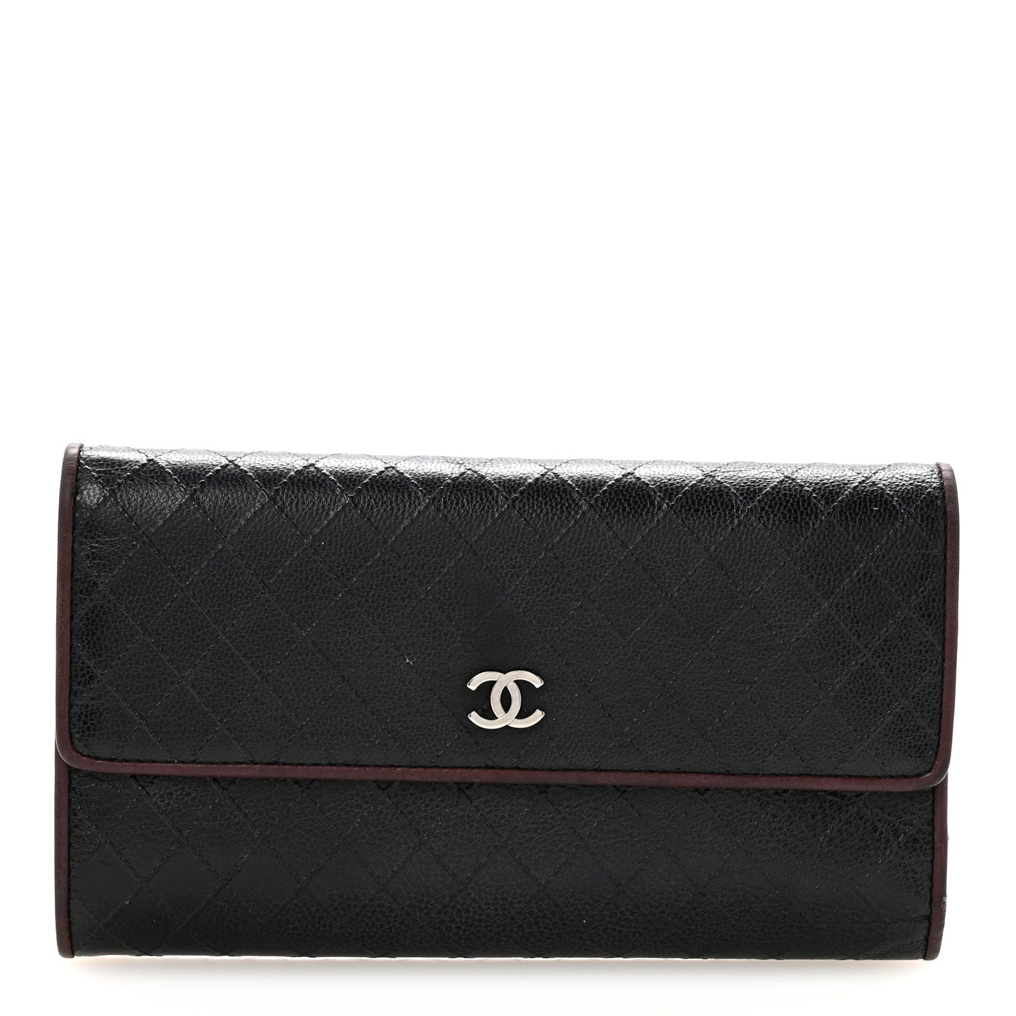 Calfskin Diamond Stitched Flap Wallet Black