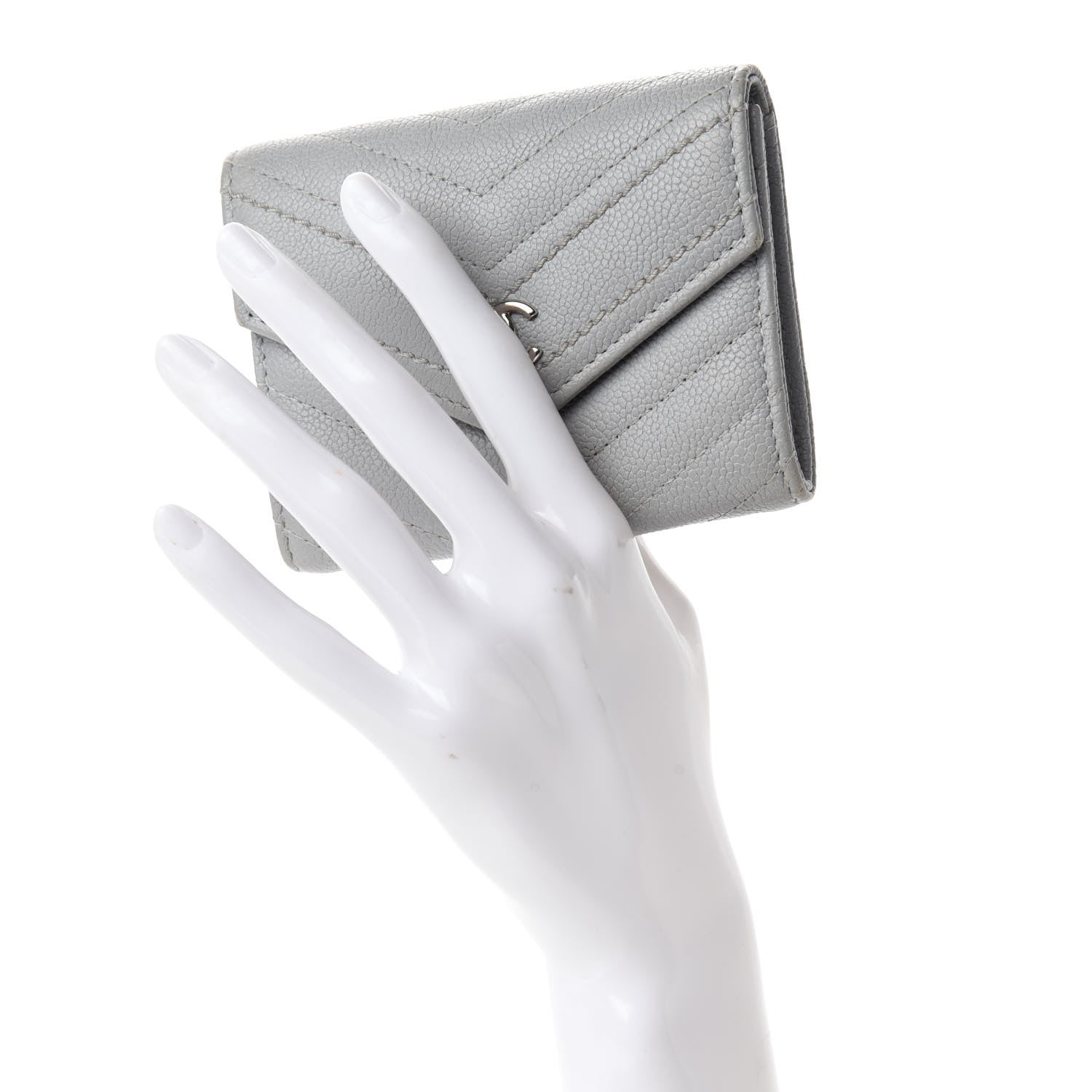 Chanel Caviar Chevron Quilted Card Holder Flap Wallet Grey 2 of 9