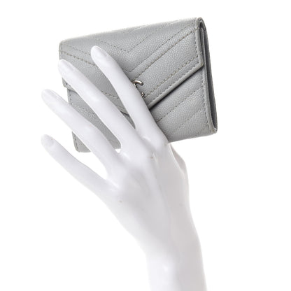 Chanel Caviar Chevron Quilted Card Holder Flap Wallet Grey 2 of 9