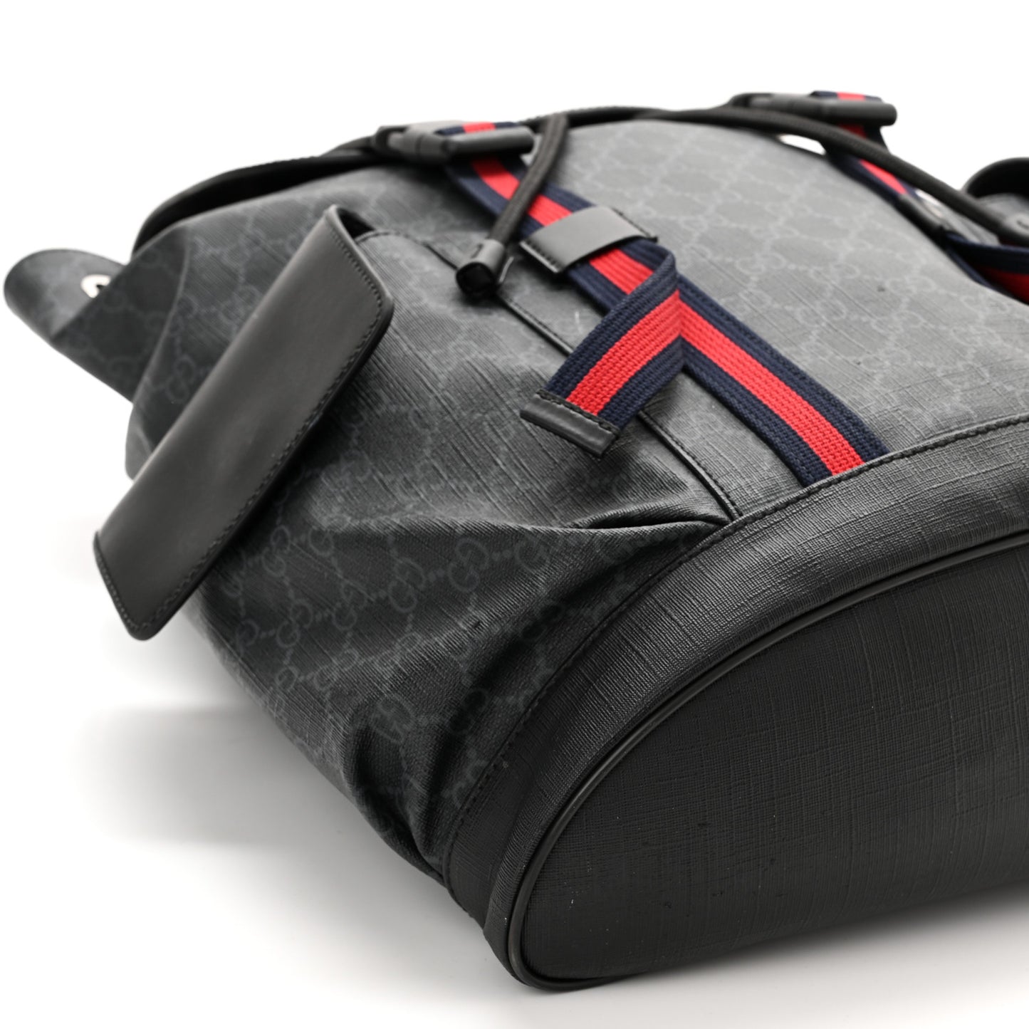 Soft GG Supreme Monogram Appia Calfskin Web Double Buckle Backpack Black