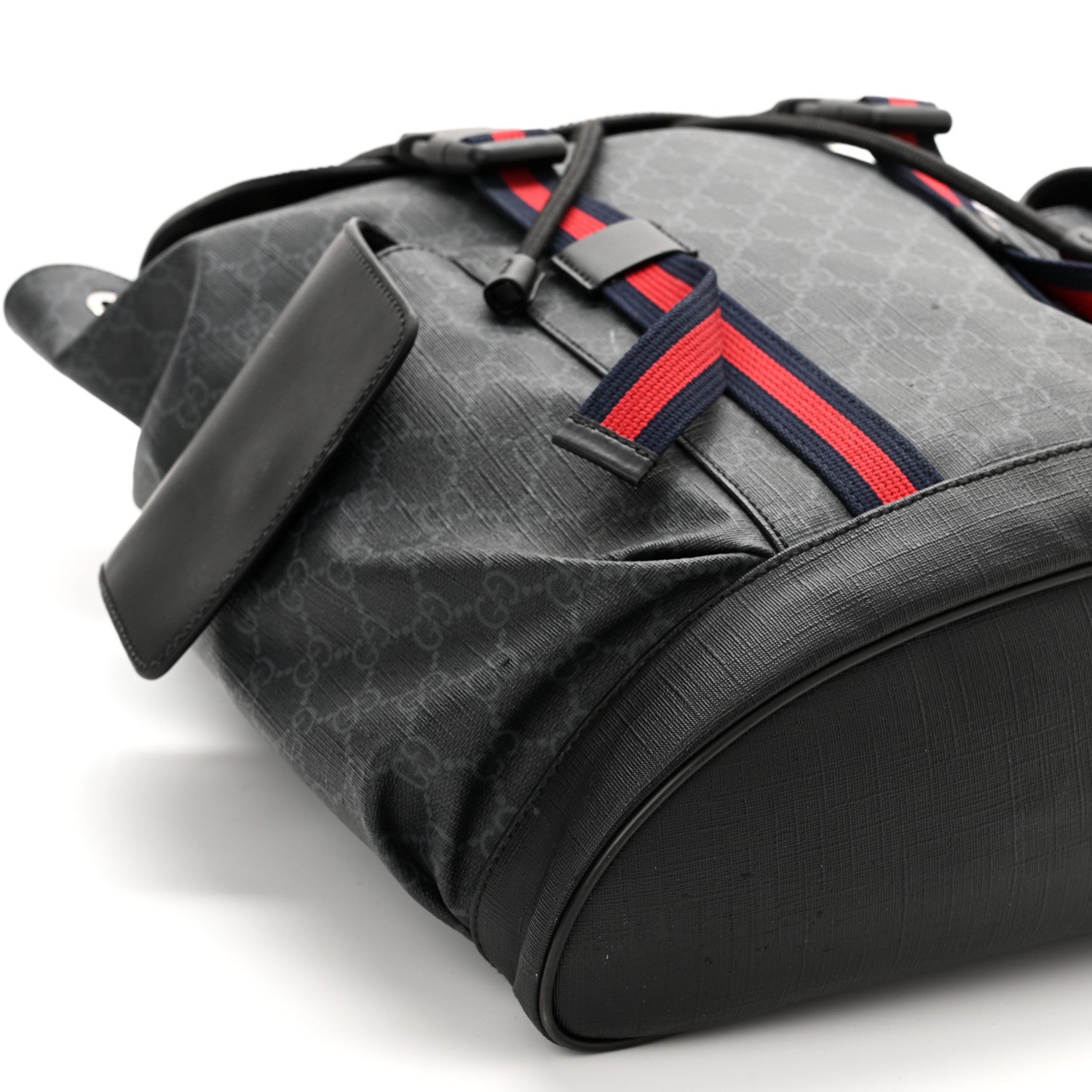 Gucci Soft GG Supreme Monogram Appia Calfskin Web Double Buckle Backpack Black 9 of 13